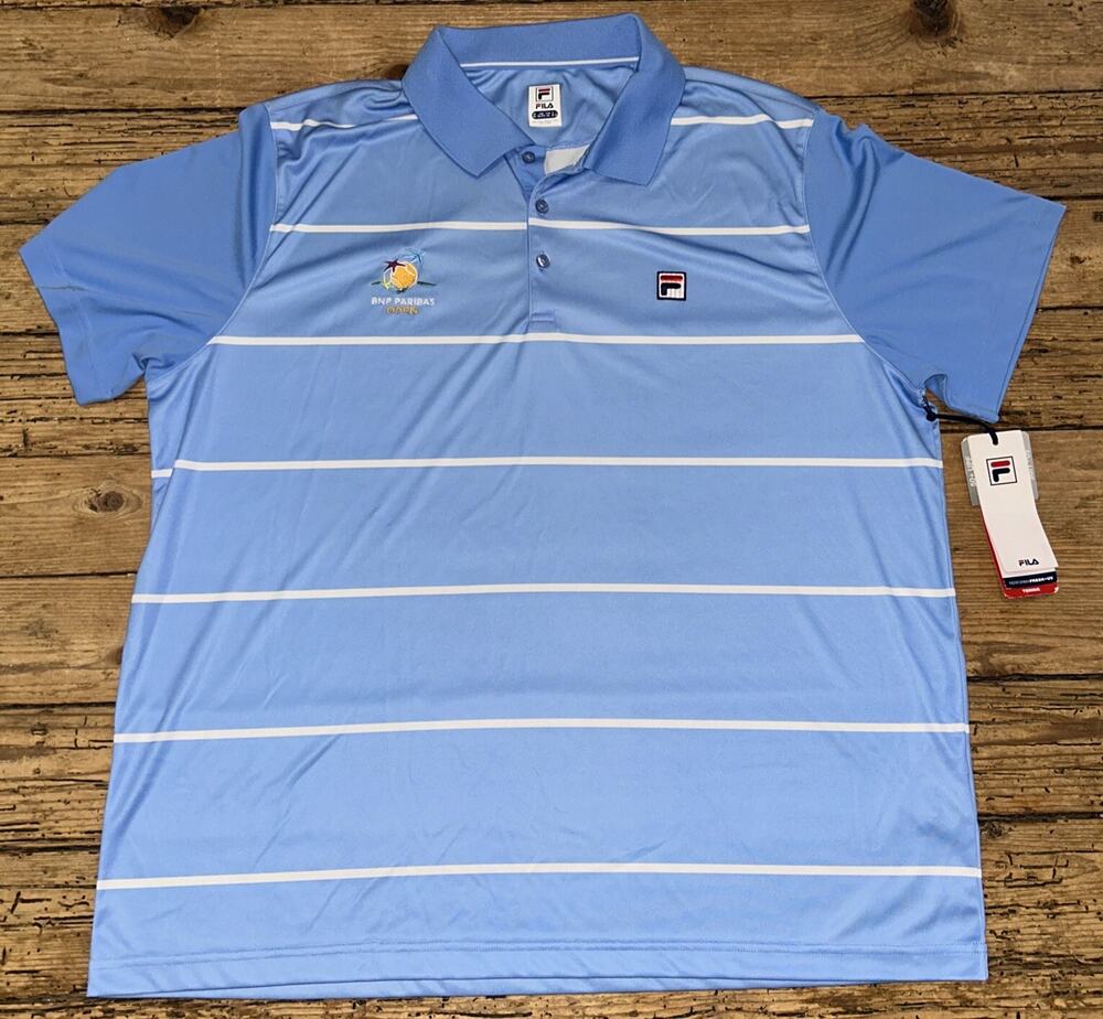 Fila Men’s BNP PARIBAS OPEN Performa Fresh +Uv Blue And White Stripe T-shirt NWT